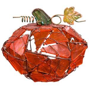 Handcrafted Stained Glass Pumpkin Candle Holder Fall Autumn Decor Art